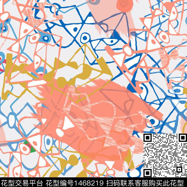 线条涂鸦男装数码印花华亿平台下载（图片编号: 1468219） - 瓦栏（Walan）