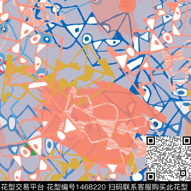 线条涂鸦男装数码印花华亿平台下载（图片编号: 1468220） - 瓦栏（Walan）