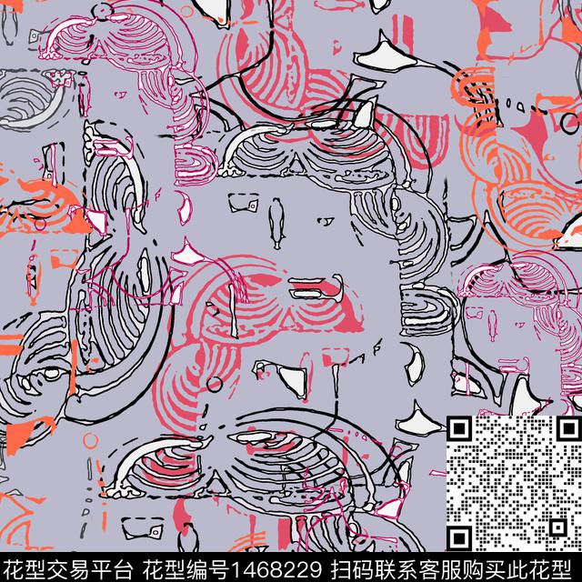 线条涂鸦人物传统印花华亿平台下载（图片编号: 1468229） - 瓦栏（Walan）