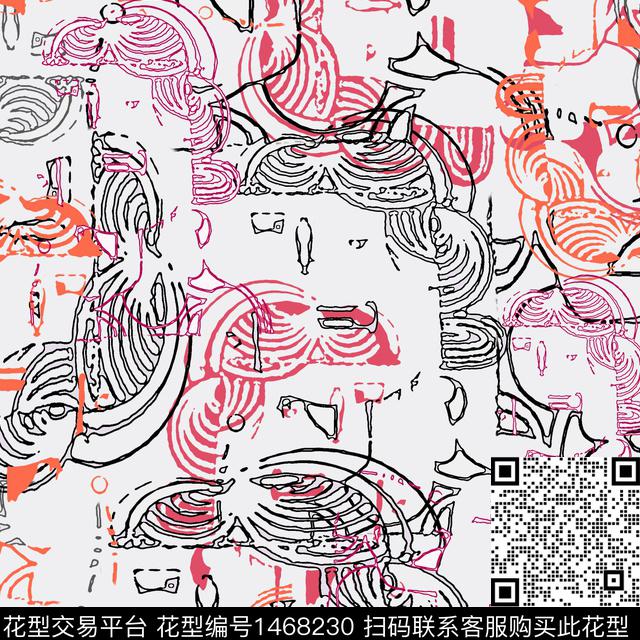 线条涂鸦人物传统印花华亿平台下载（图片编号: 1468230） - 瓦栏（Walan）