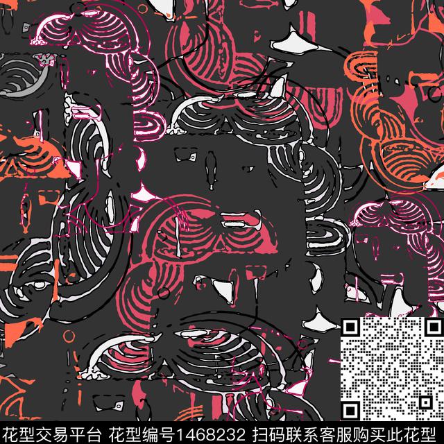 线条涂鸦人物传统印花华亿平台下载（图片编号: 1468232） - 瓦栏（Walan）