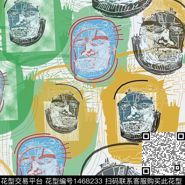 线条涂鸦男装数码印花华亿平台下载（图片编号: 1468233） - 瓦栏（Walan）