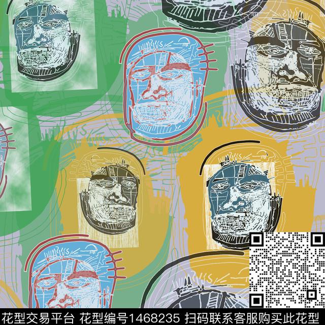 线条涂鸦男装数码印花华亿平台下载（图片编号: 1468235） - 瓦栏（Walan）