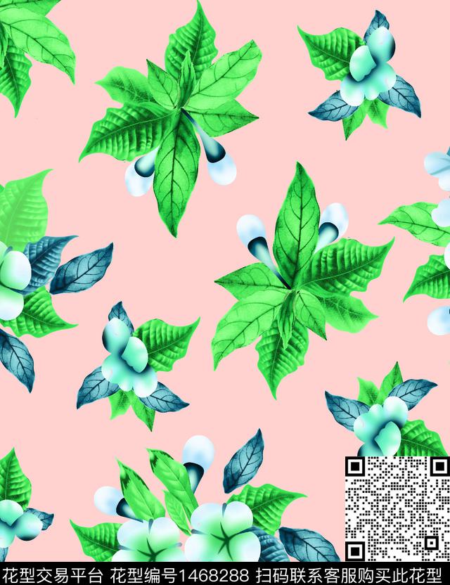 绿植树叶数码华亿平台女装数码印花华亿平台下载（图片编号: 1468288） - 瓦栏（Walan）