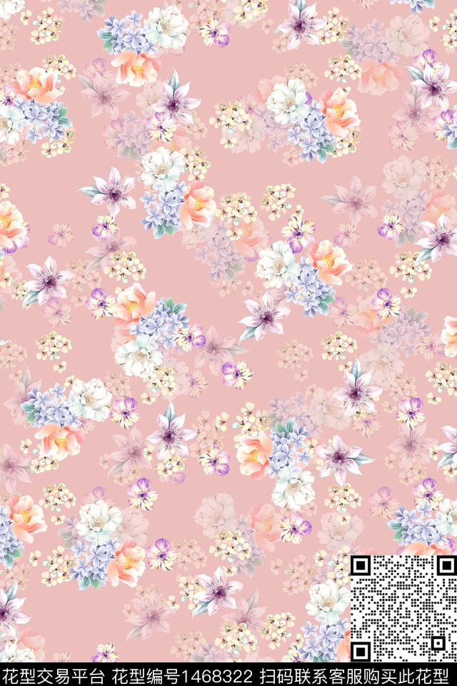 花卉小清新真丝数码印花华亿平台下载（图片编号: 1468322） - 瓦栏（Walan）