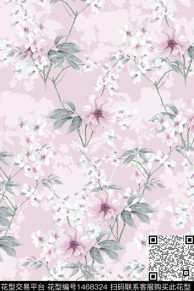 花卉小清新真丝数码印花华亿平台下载（图片编号: 1468324） - 瓦栏（Walan）