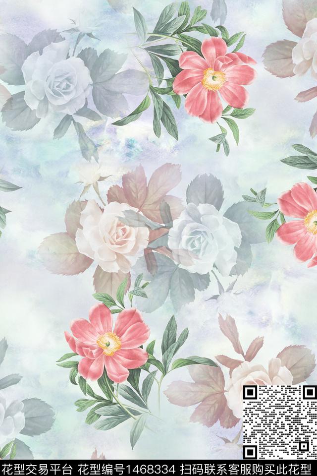 清爽底花卉大牌风小清新数码印花华亿平台下载（图片编号: 1468334） - 瓦栏（Walan）