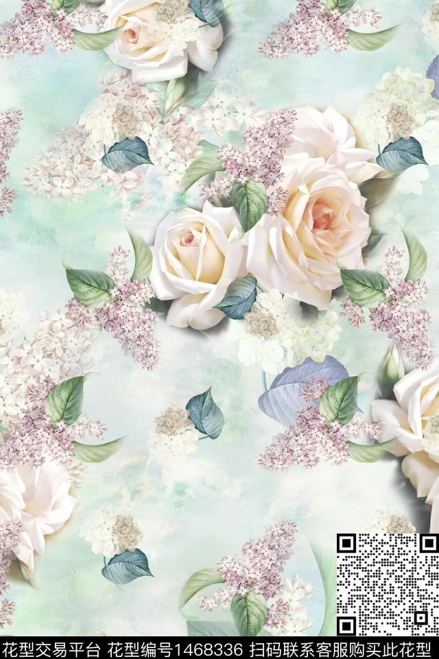 清爽底花卉大牌风小清新数码印花华亿平台下载（图片编号: 1468336） - 瓦栏（Walan）
