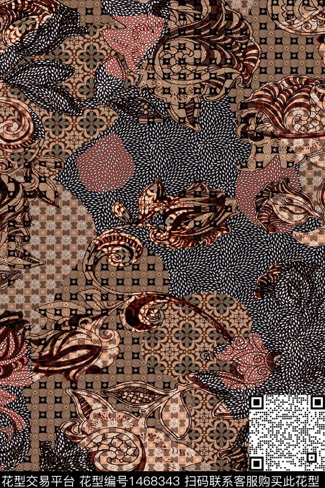 民族风花卉真丝数码印花华亿平台下载（图片编号: 1468343） - 瓦栏（Walan）