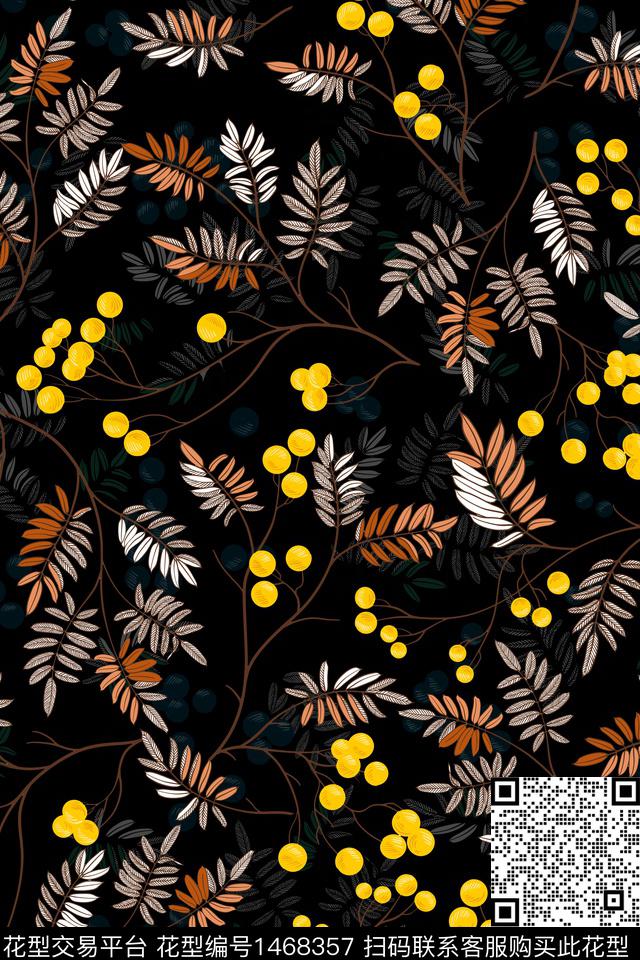 树枝小碎花绿植树叶数码印花华亿平台下载（图片编号: 1468357） - 瓦栏（Walan）