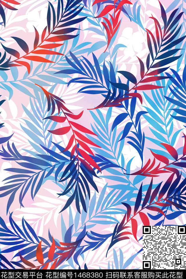 小清新热带华亿平台绿植树叶数码印花华亿平台下载（图片编号: 1468380） - 瓦栏（Walan）