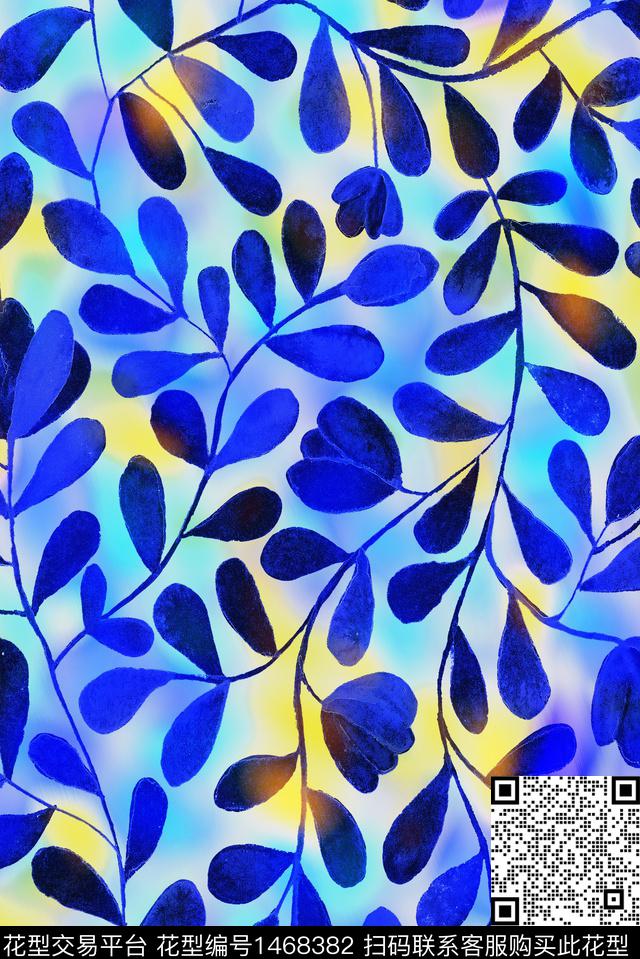 渐变剪影枝叶数码印花华亿平台下载（图片编号: 1468382） - 瓦栏（Walan）