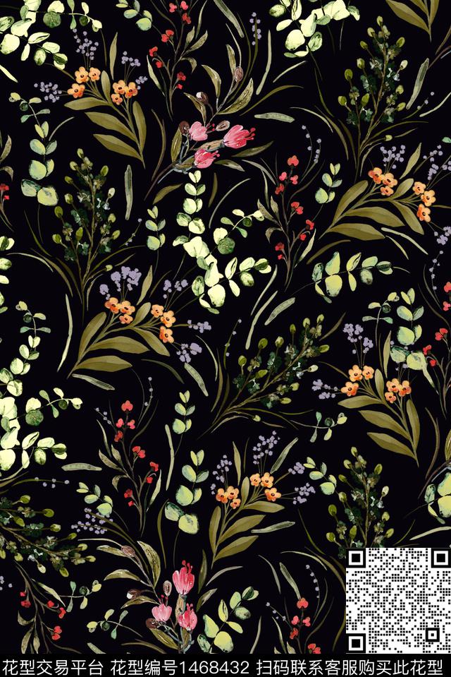 小碎花水彩花卉花卉数码印花华亿平台下载（图片编号: 1468432） - 瓦栏（Walan）
