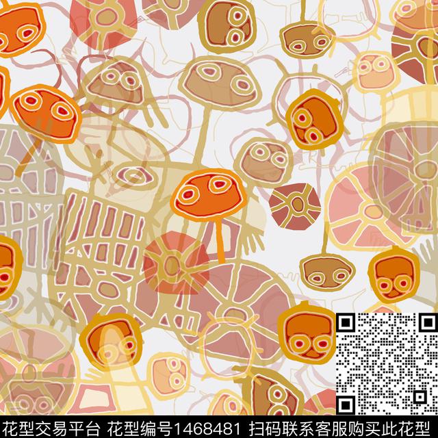 线条涂鸦几何数码印花华亿平台下载（图片编号: 1468481） - 瓦栏（Walan）