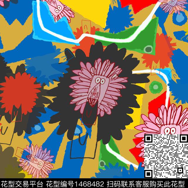 线条涂鸦几何数码印花华亿平台下载（图片编号: 1468482） - 瓦栏（Walan）