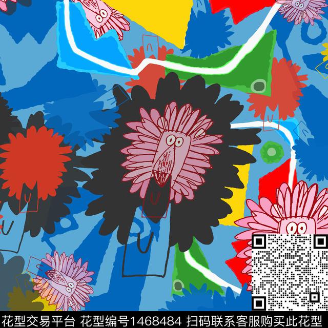 线条涂鸦几何数码印花华亿平台下载（图片编号: 1468484） - 瓦栏（Walan）