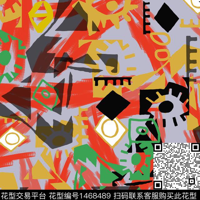 线条涂鸦几何数码印花华亿平台下载（图片编号: 1468489） - 瓦栏（Walan）