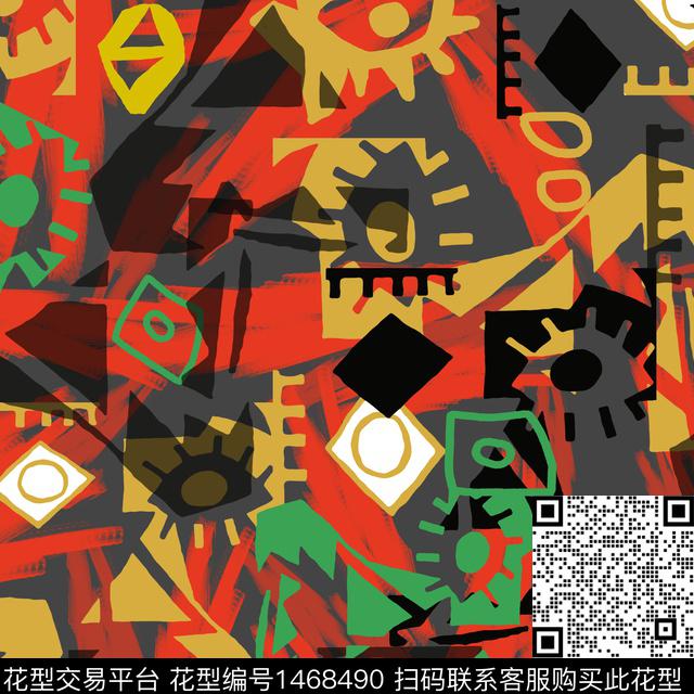 线条涂鸦几何数码印花华亿平台下载（图片编号: 1468490） - 瓦栏（Walan）