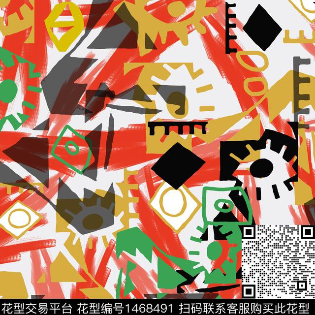 线条涂鸦几何数码印花华亿平台下载（图片编号: 1468491） - 瓦栏（Walan）