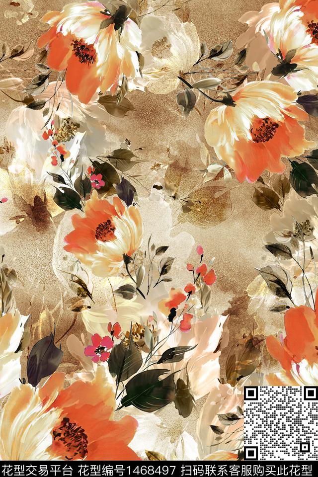 绿植树叶香云纱中老年数码印花华亿平台下载（图片编号: 1468497） - 瓦栏（Walan）