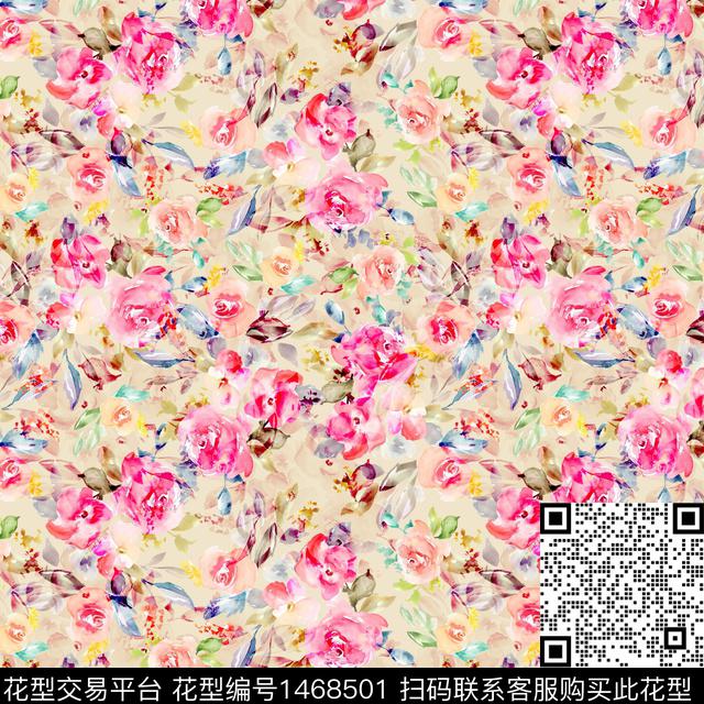 绿植树叶水彩年轻女性数码印花华亿平台下载（图片编号: 1468501） - 瓦栏（Walan）