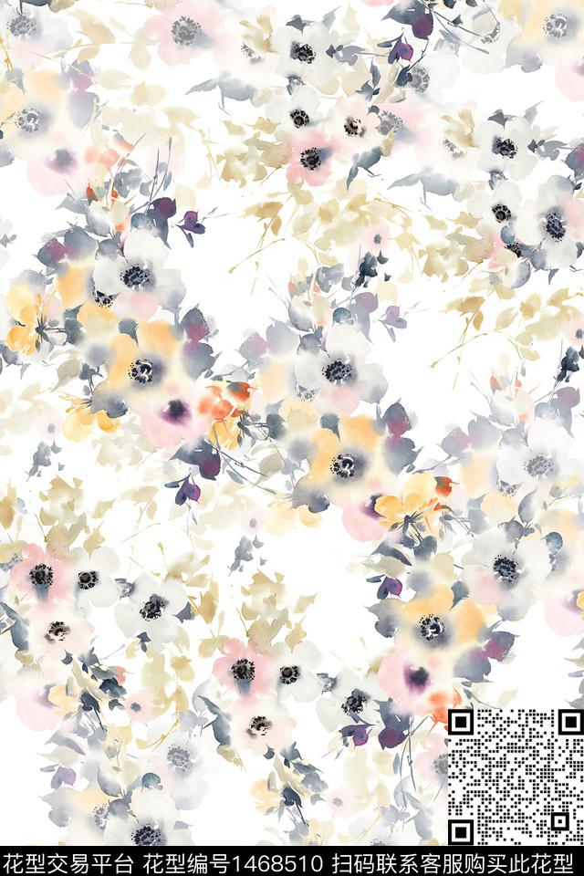 花卉小清新真丝数码印花华亿平台下载（图片编号: 1468510） - 瓦栏（Walan）