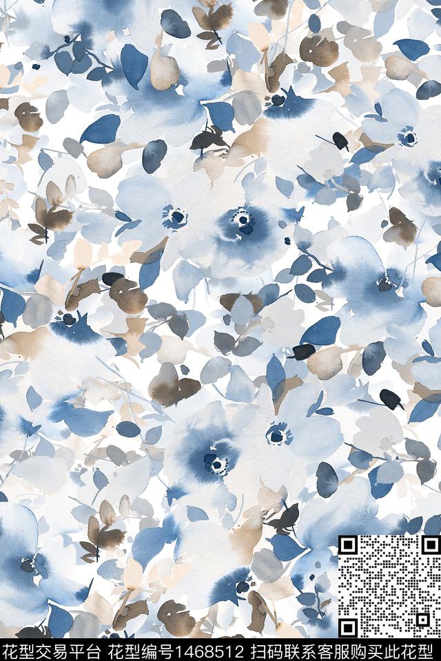 花卉小清新真丝数码印花华亿平台下载（图片编号: 1468512） - 瓦栏（Walan）