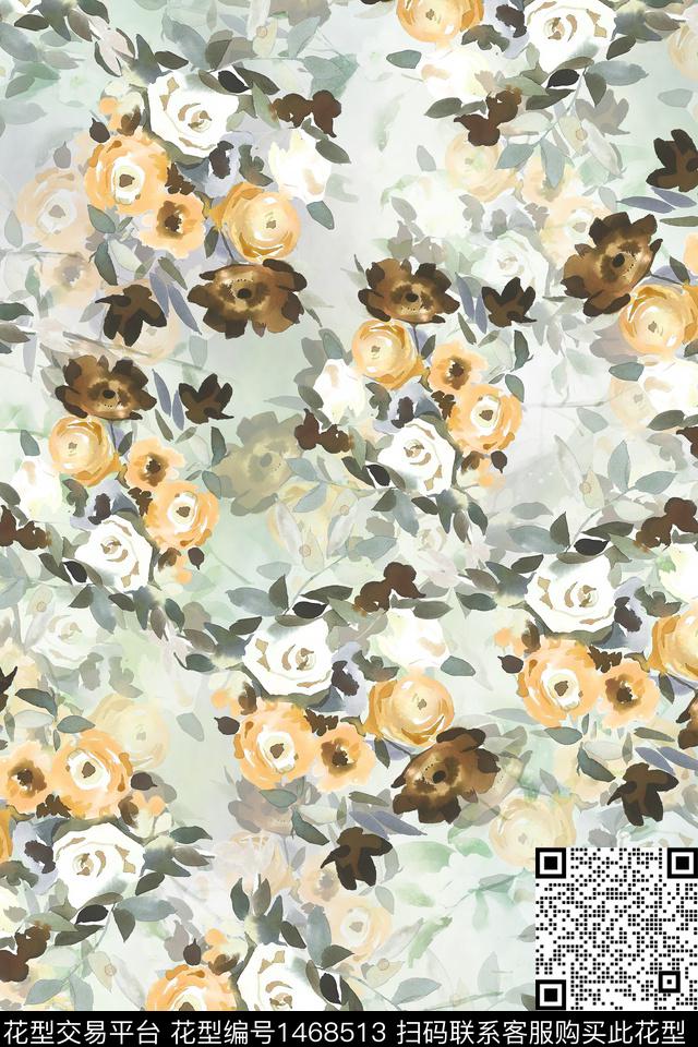 花卉小清新真丝数码印花华亿平台下载（图片编号: 1468513） - 瓦栏（Walan）
