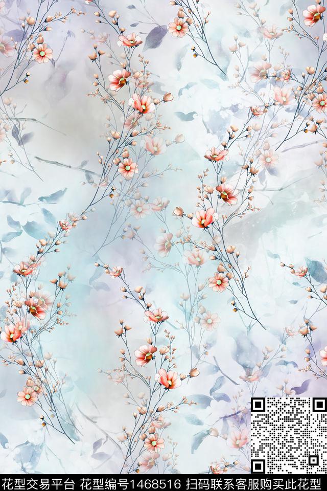 花卉小清新真丝数码印花华亿平台下载（图片编号: 1468516） - 瓦栏（Walan）