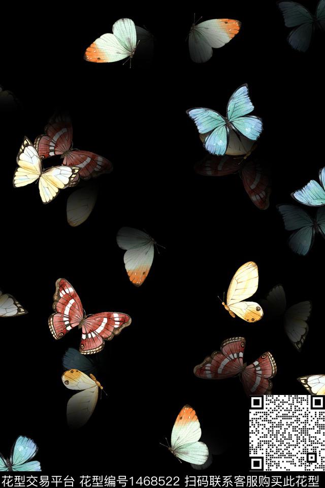 黑底花卉大牌风小清新数码印花华亿平台下载（图片编号: 1468522） - 瓦栏（Walan）