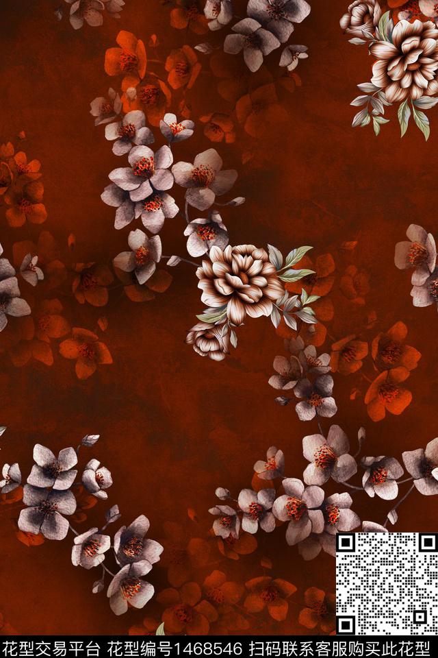 中国风真丝花卉数码印花华亿平台下载（图片编号: 1468546） - 瓦栏（Walan）