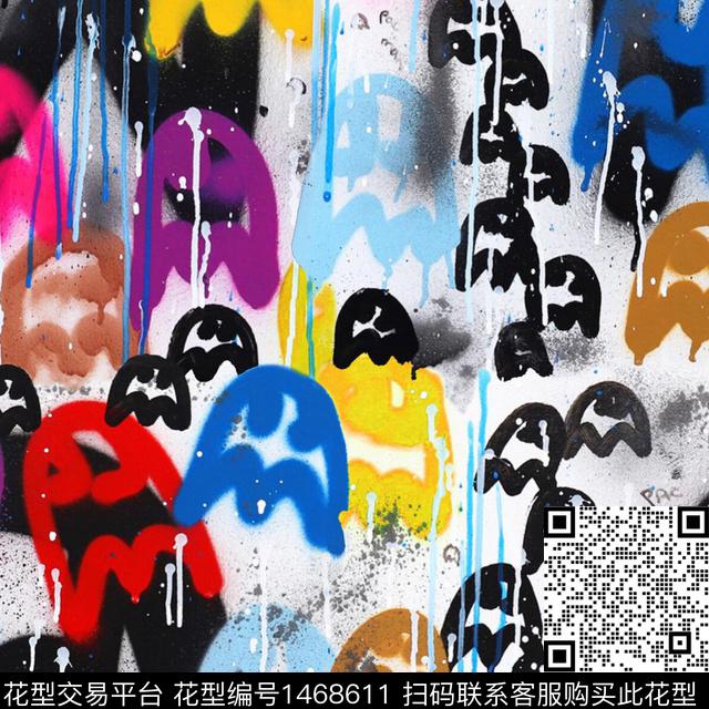 字母小怪兽笔触数码印花华亿平台下载（图片编号: 1468611） - 瓦栏（Walan）