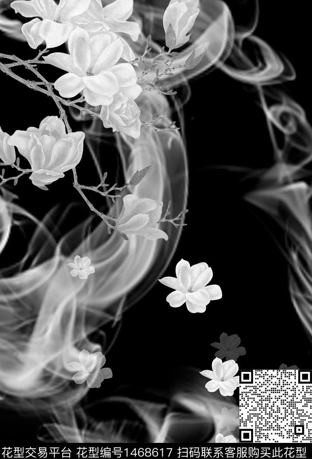 玉兰花烟雾花卉数码印花华亿平台下载（图片编号: 1468617） - 瓦栏（Walan）