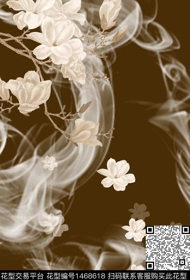 玉兰花烟雾花卉数码印花华亿平台下载（图片编号: 1468618） - 瓦栏（Walan）