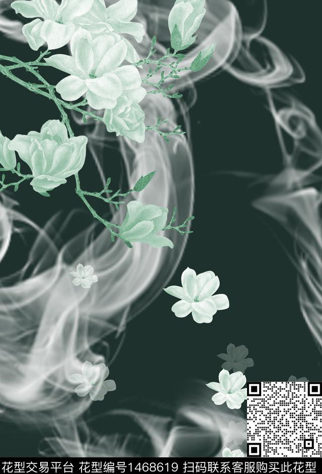 玉兰花烟雾花卉数码印花华亿平台下载（图片编号: 1468619） - 瓦栏（Walan）