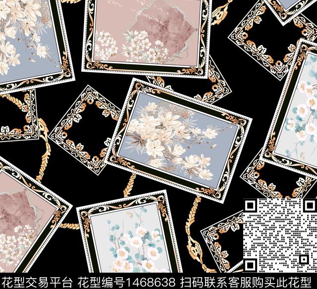几何链条花卉数码印花华亿平台下载（图片编号: 1468638） - 瓦栏（Walan）