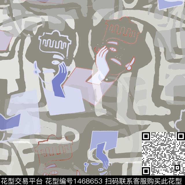 线条涂鸦几何传统印花华亿平台下载（图片编号: 1468653） - 瓦栏（Walan）