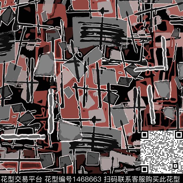 线条涂鸦笔触数码印花华亿平台下载（图片编号: 1468663） - 瓦栏（Walan）