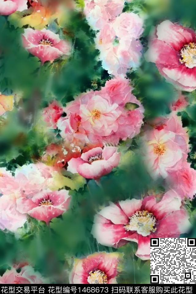 花卉罂粟花玫瑰花数码印花华亿平台下载（图片编号: 1468673） - 瓦栏（Walan）