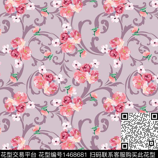 绿植树叶水彩年轻女性数码印花华亿平台下载（图片编号: 1468681） - 瓦栏（Walan）