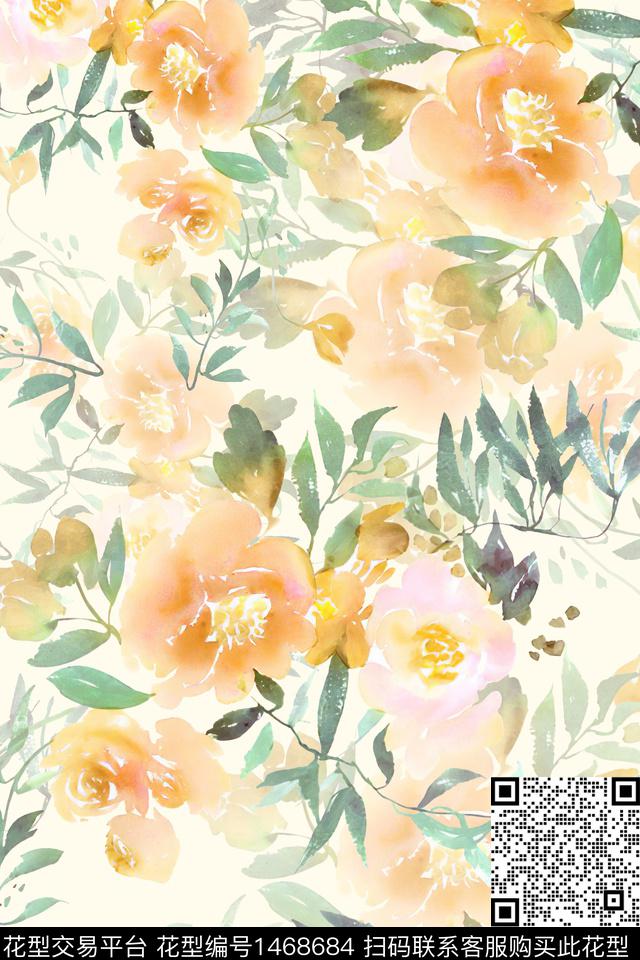 绿植树叶水彩年轻女性数码印花华亿平台下载（图片编号: 1468684） - 瓦栏（Walan）