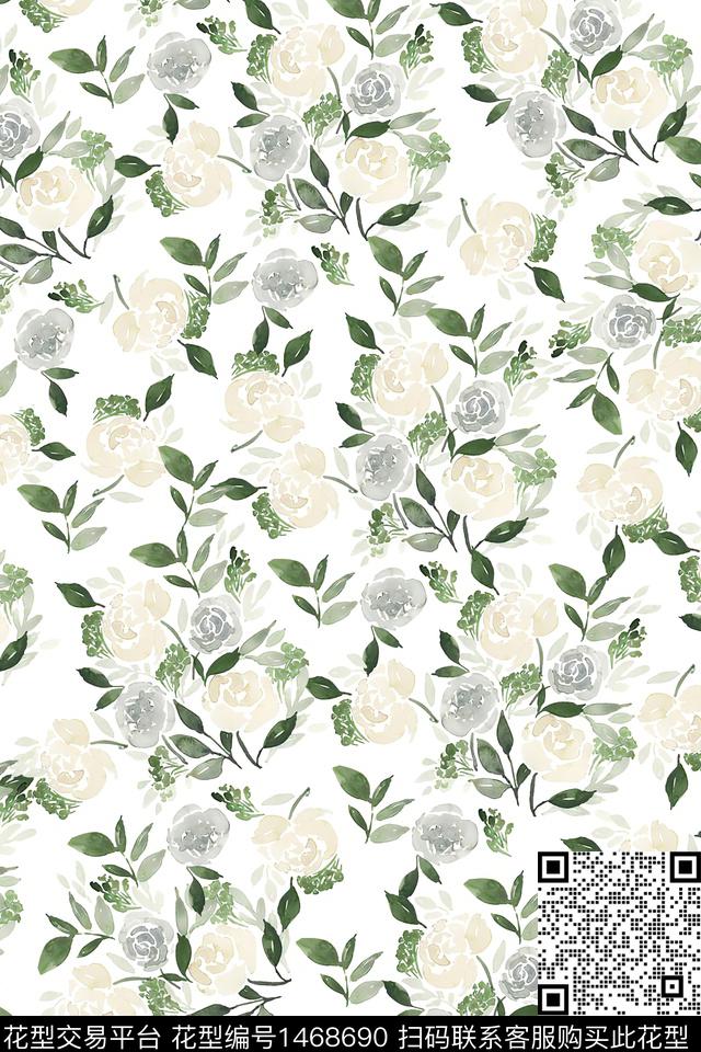 花卉小清新真丝数码印花华亿平台下载（图片编号: 1468690） - 瓦栏（Walan）