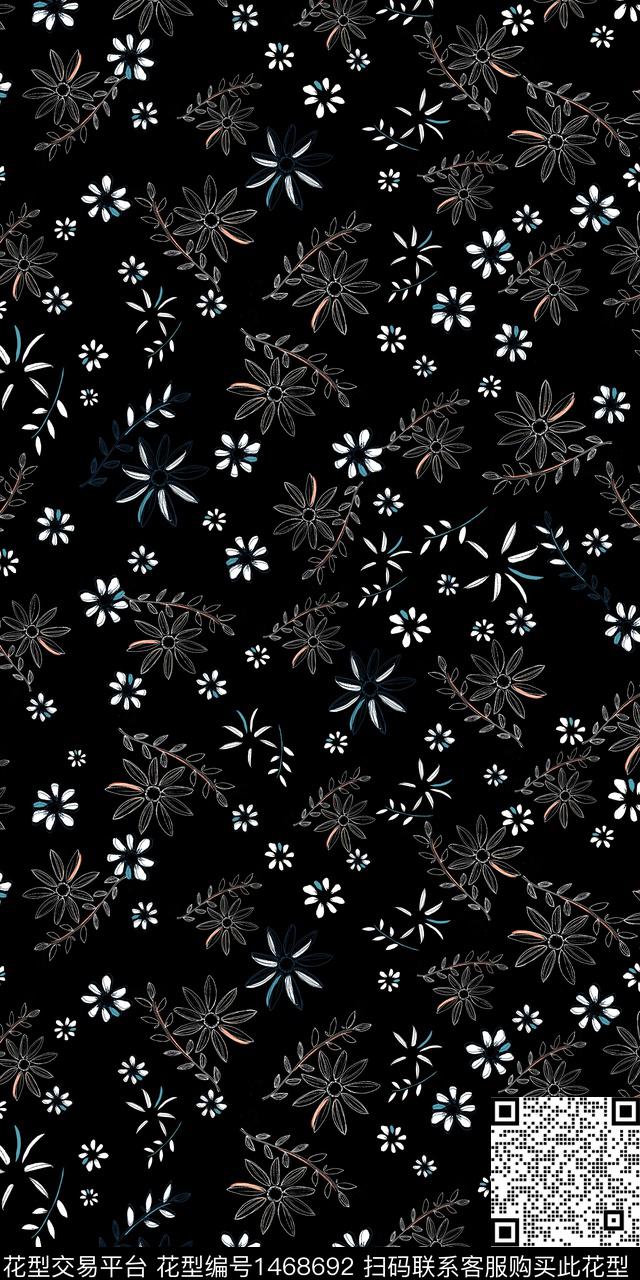 花卉真丝小碎花数码印花华亿平台下载（图片编号: 1468692） - 瓦栏（Walan）