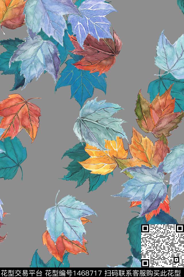 绿植树叶花卉香云纱数码印花华亿平台下载（图片编号: 1468717） - 瓦栏（Walan）