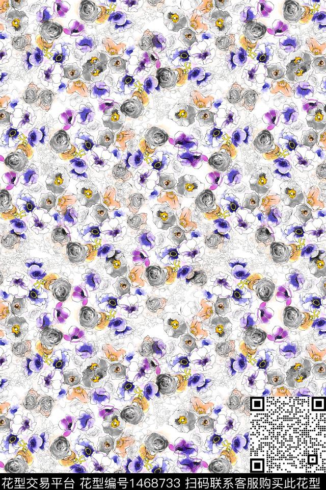 花卉大牌风小清新数码印花华亿平台下载（图片编号: 1468733） - 瓦栏（Walan）