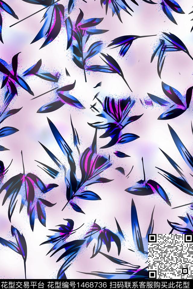写意绿植树叶抽象花卉数码印花华亿平台下载（图片编号: 1468736） - 瓦栏（Walan）