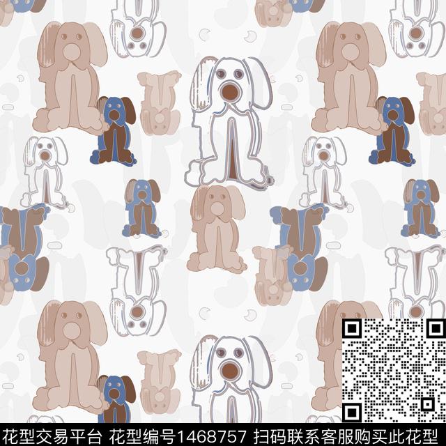几何卡通泰迪狗传统印花华亿平台下载（图片编号: 1468757） - 瓦栏（Walan）