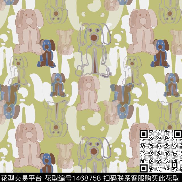 几何卡通泰迪狗传统印花华亿平台下载（图片编号: 1468758） - 瓦栏（Walan）