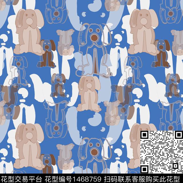 几何卡通泰迪狗传统印花华亿平台下载（图片编号: 1468759） - 瓦栏（Walan）