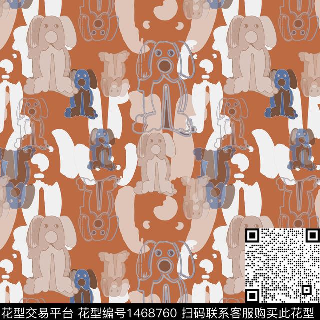 几何卡通泰迪狗传统印花华亿平台下载（图片编号: 1468760） - 瓦栏（Walan）